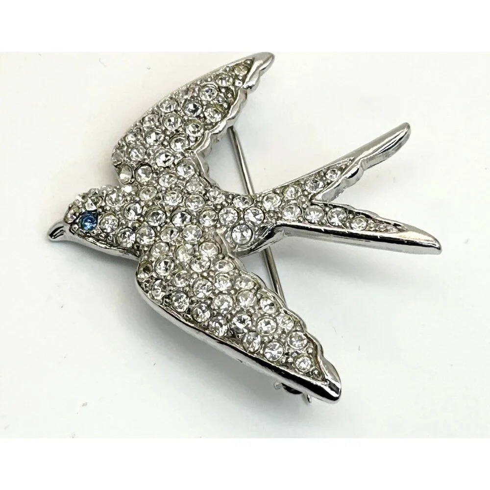 Vintage Avon Rhinestone Dove Swallow Bird Pin Smithsonian Signed Brooch EC +🎁